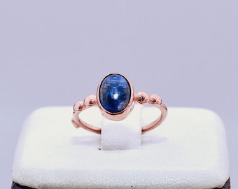 Blue Kyanite Silver Ring, Natural Gemstone, Kyanite, Sterling Silver, Rose Gold Ring