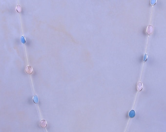 Collana Acquamarina & Morganite, Pietra Preziosa Naturale, Collana Argento Sterling
