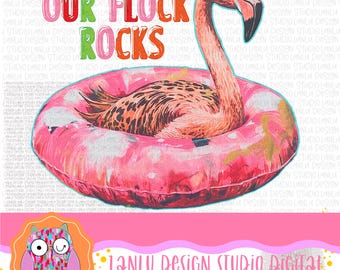 Our Flock Rocks Vibrant Flamingo Digital Art |Printable PNG for T-Shirts, Mugs | 300 DPI Sublimation& DTF Printable Digital Download|