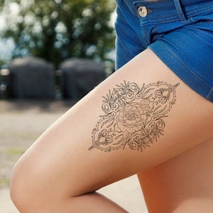 Peony temporary tattoo, Flower tattoo, Floral tattoo, Ornemental tattoo, Large tattoo, Feminine tattoo, Women tattoo, Tattoo gifts