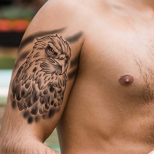 Tatouage éphémère Aigle pour femme et homme, tatouage temporaire Aigle exclusif dessiné à la main