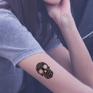 Skull temporary tattoo, Small skull tattoo, Black skull tattoo, Colored skull tattoo, Men tattoo, Women tattoo, Tattoo gifts