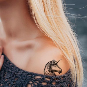 Unicorn temporary tattoo for women and men / Small black unicorn temp tat / Unicorn fake tattoo / Unicorn Tattoo / Animal Tattoo
