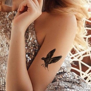 Raven temporary tattoo for men and women / Black raven temp tat / Raven fake tattoo / Raven Tattoo / Bird Tattoo