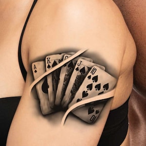 Tatouage éphémère Jeu de cartes pour femme et homme, tatouage temporaire Jeu de cartes exclusif dessiné à la main