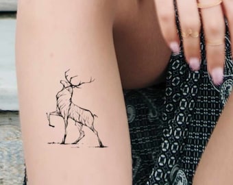 Deer temporary tattoo for women and men / Small black deer temp tat / Deer fake tattoo / Deer Tattoo / Animal Tattoo