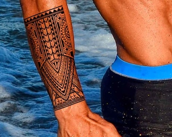 Polynesian forearm temporary tattoo