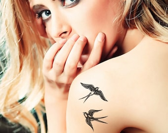 2 swallows temporary tattoo for women and men / 2 small black swallows temp tat / Swallows fake tattoo / Swallows Tattoo / Bird Tattoo