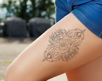 Peony temporary tattoo, Flower tattoo, Floral tattoo, Ornemental tattoo, Large tattoo, Feminine tattoo, Women tattoo, Tattoo gifts