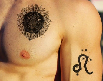 Leo zodiac sign temporary tattoo, Leo tattoo, Leo constellation tattoo, Astrology tattoos, Men tattoo, Women tattoo, Tattoo gifts