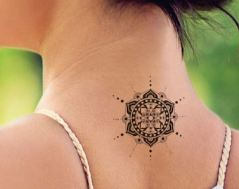 Mandala flower temporary tattoo for women and men / Small black mandala flowers temp tat / Mandala fake tattoo / Mandala Tattoo