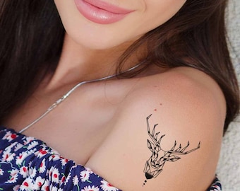 Geometric deer temporary tattoo for women and men / Small black geometric deer temp tat / Deer fake tattoo / Deer Tattoo / Animal Tattoo