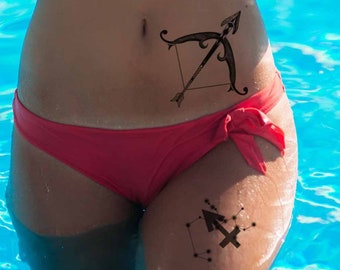 Tijdelijke tatoeage voor mannen en vrouwen, sterrenbeeld Boogschutter, exclusieve handgetekende tijdelijke tatoeage met sterrenbeeld Boogschutter