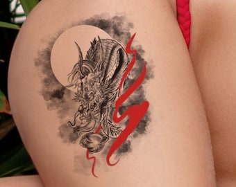 Asiatisches Drachen-Temporär-Tattoo für Frauen und Männer, exklusives handgezeichnetes Drachen-Temporär-Tattoo