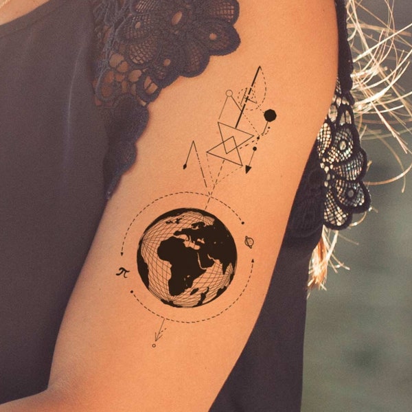 Planet and lines geometric Temporary Tattoo