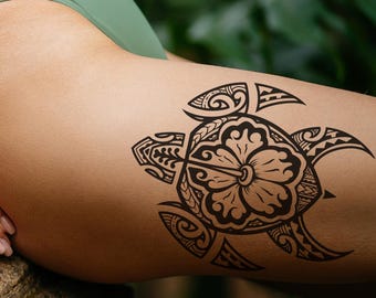 Turtle Tattoo, Maori style, Large Temporary Tattoo for Men and Women