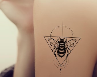 Geometric bee temporary tattoo for women and men / Small geometric bee temp tat / Bee fake tattoo / Bee Tattoo / Animal Tattoo
