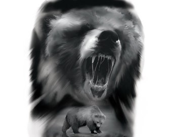 Bear tattoo style double exposure Royalty Free Vector Image