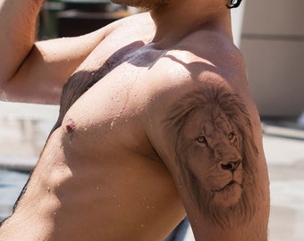 Realistic lion temporary tattoo for men and women / Large sepia lion temp tat / Fake lion tattoo / Animal Tattoo