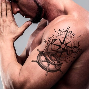 compass and anchor tattoo drawing