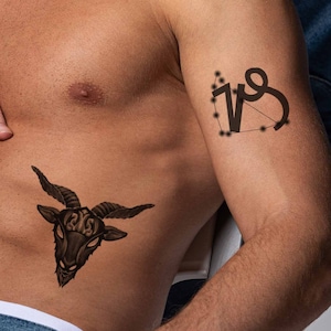 Capricorn zodiac sign temporary tattoo, Capricorn tattoo, Capricorn constellation tattoo, Astrology, Men tattoo, Women tattoo, Tattoo gifts