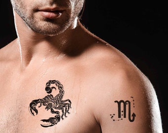 Scorpio zodiac sign temporary tattoo, Scorpio constellation tattoo, Scorpio tattoo, Astrology tattoos, Men tattoo, Women tattoo, Tattoo gift