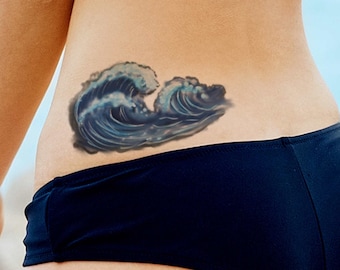 Temporäres Wellentattoo für Frauen und Männer, exklusives handgezeichnetes temporäres Wellentattoo
