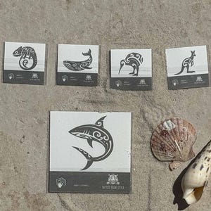 5 Maori Semi Permanent Tattoos, Shark, Whale, Salamander, Kiwi, Kangaroo, Small Temporary Tattoo, Lasts 1 to 2 weeks, Waterproof