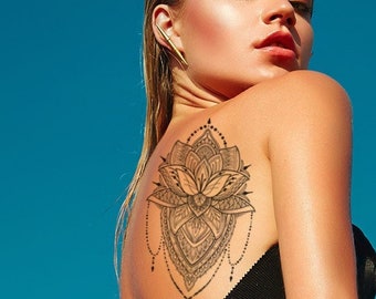 Tatuaje temporal de flor de loto, tatuaje temporal de loto, tatuaje de loto falso, tatuaje de flor, naturaleza, tatuaje para mujer, tatuaje para hombre