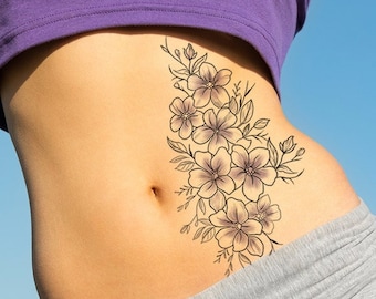 Violet flower temporary tattoo, Violet flowers tattoo, Flower tattoo, Floral tattoo, Large tattoo, Purple tattoo, Women tattoo, Tattoo gifts