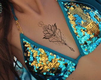 Unalome temporary tattoo, Lotus unalome tattoo, Flower tattoo, Floral tattoo, Large tattoo, Women tattoo, Men tattoo, Tattoo gifts