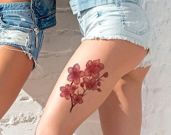 Cherry blossom temporary tattoo, Flower tattoo, Floral Tattoo, Large tattoo, Fake tattoo, Colored tattoo, Women tattoo, Tattoo gifts