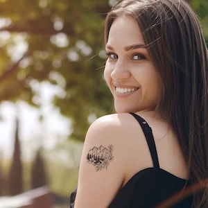 Mountain temporary tattoo, Small mountain tattoo, Flower tattoo, Floral tattoo, Nature tattoo, Small tattoo, Women tattoo, Tattoo gifts