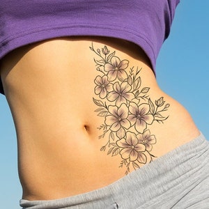 Violet flower temporary tattoo, Violet flowers tattoo, Flower tattoo, Floral tattoo, Large tattoo, Purple tattoo, Women tattoo, Tattoo gifts