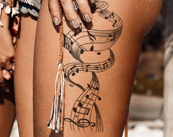 Music notes large temporary tattoo