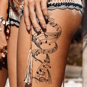 Music notes large temporary tattoo