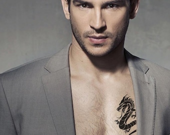 Tatuagem temporária de dragão para homens e mulheres, tatuagem temporária exclusiva de dragão desenhada à mão