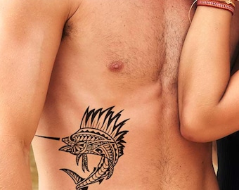 Swordfish Tattoo, Maori style, for Men and Women, Temporary Tattoo