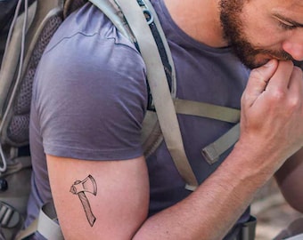 Axe Viking Tattoo, Nordic Tattoo, Small Temporary Tattoo, Men, Women