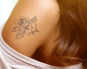 Peony temporary tattoo, Small peony tattoo, Flower tattoo, Floral tattoo, Fake peony tattoo, Women tattoo, Men tattoo, Tattoo gifts