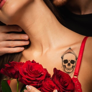 Skull temporary tattoo, Small skull tattoo, Fake skull tattoo, Geometric skull, Dotwork tattoo, Men tattoo, Women tattoo, Tattoo gifts