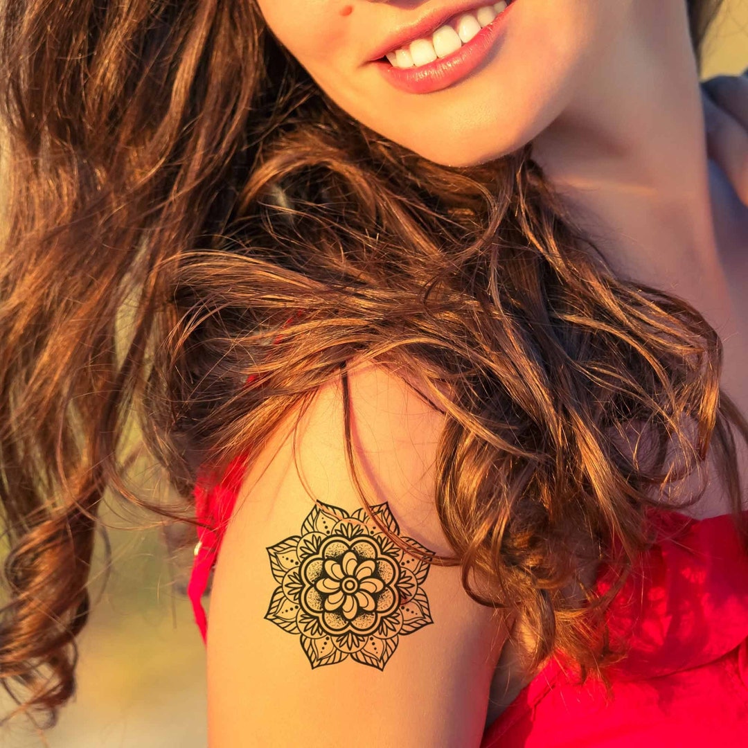 Cute Mandala Flower Temporary Tattoo for Women and Men / Small Black ...