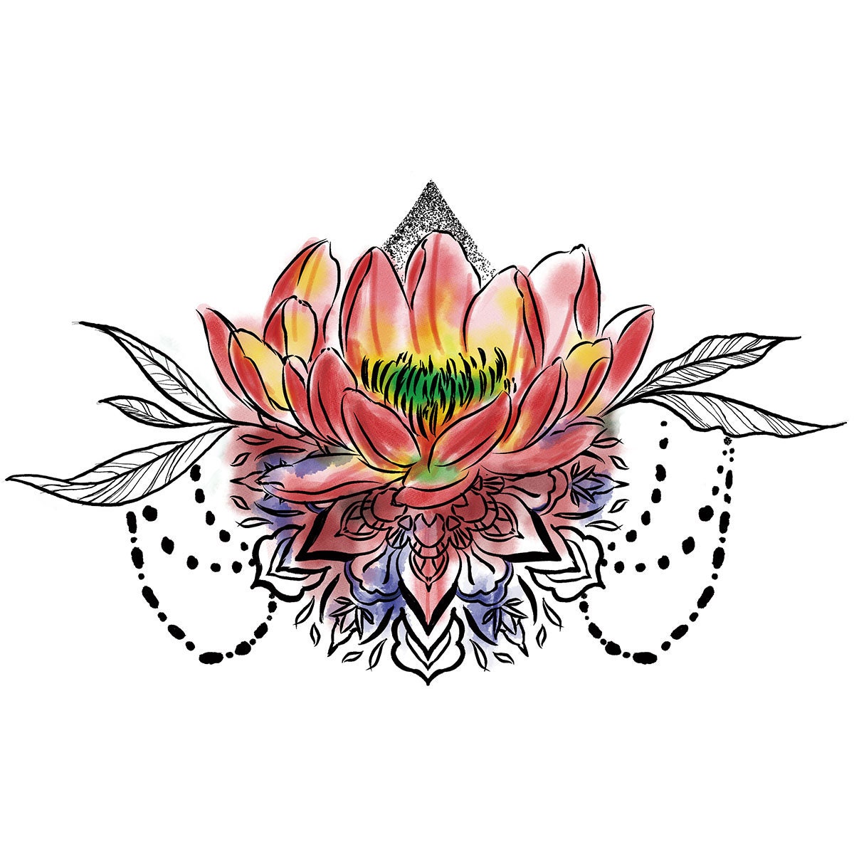 Lotus Flower Underboob Temporary Tattoo / Lotus Sternum Temp Tat
