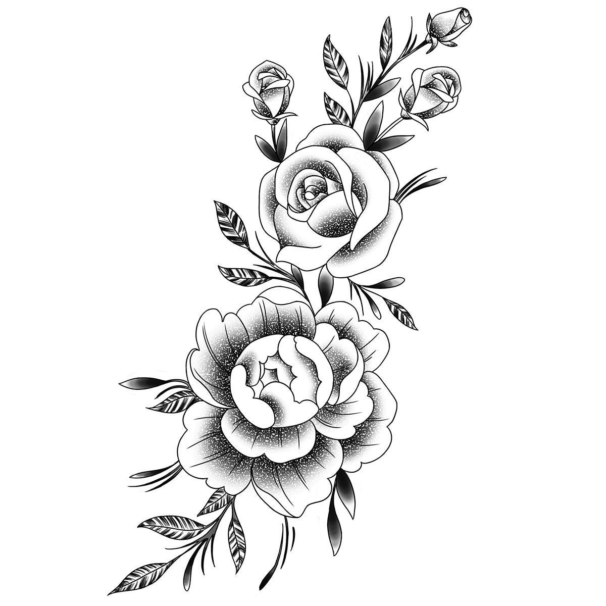 Peony and Rose Temporary Tattoo, Peony Tattoo, Rose Tattoo, Flower ...