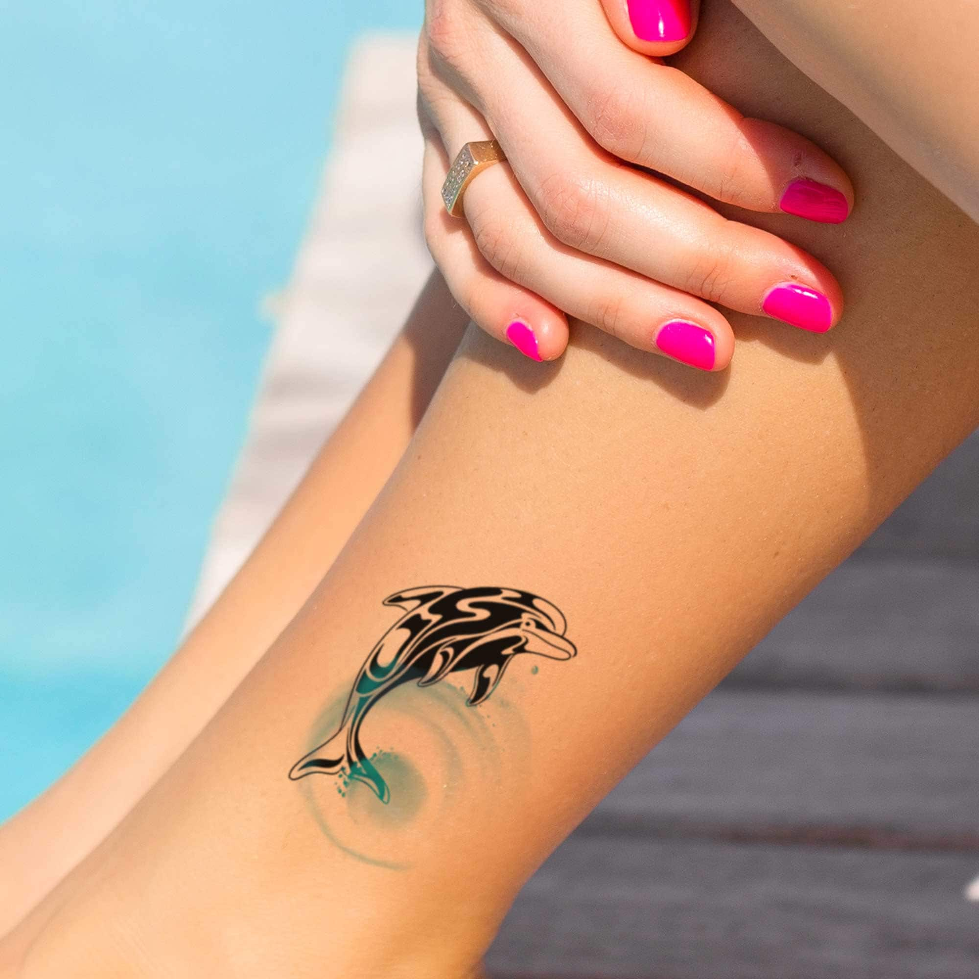 Fine Line Dolphin Temporary Tattoo - Set of 3 – Little Tattoos