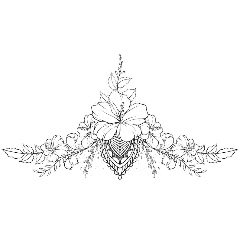 Hibiscus Flower Underboob Temporary Tattoo / Hibiscus and Leaves ...