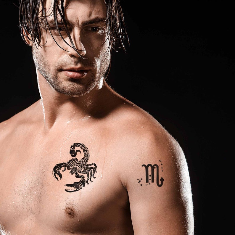 Scorpio zodiac sign temporary tattoo, Scorpio constellation tattoo, Scorpio tattoo, Astrology tattoos, Men tattoo, Women tattoo, Tattoo gift image 1