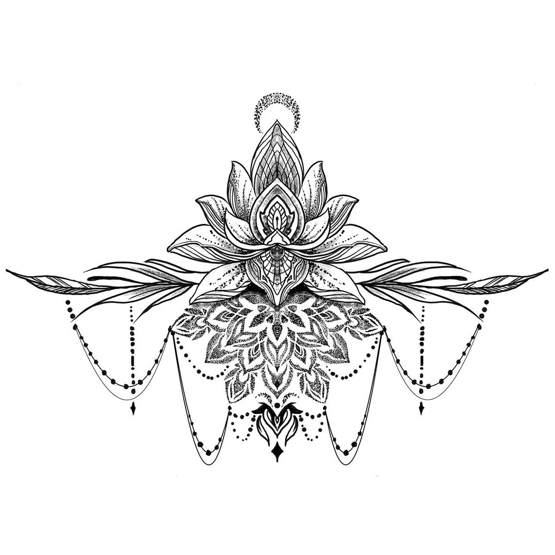 Ornamental Lotus Flower Underboob Temporary Tattoo / Lotus & | Etsy