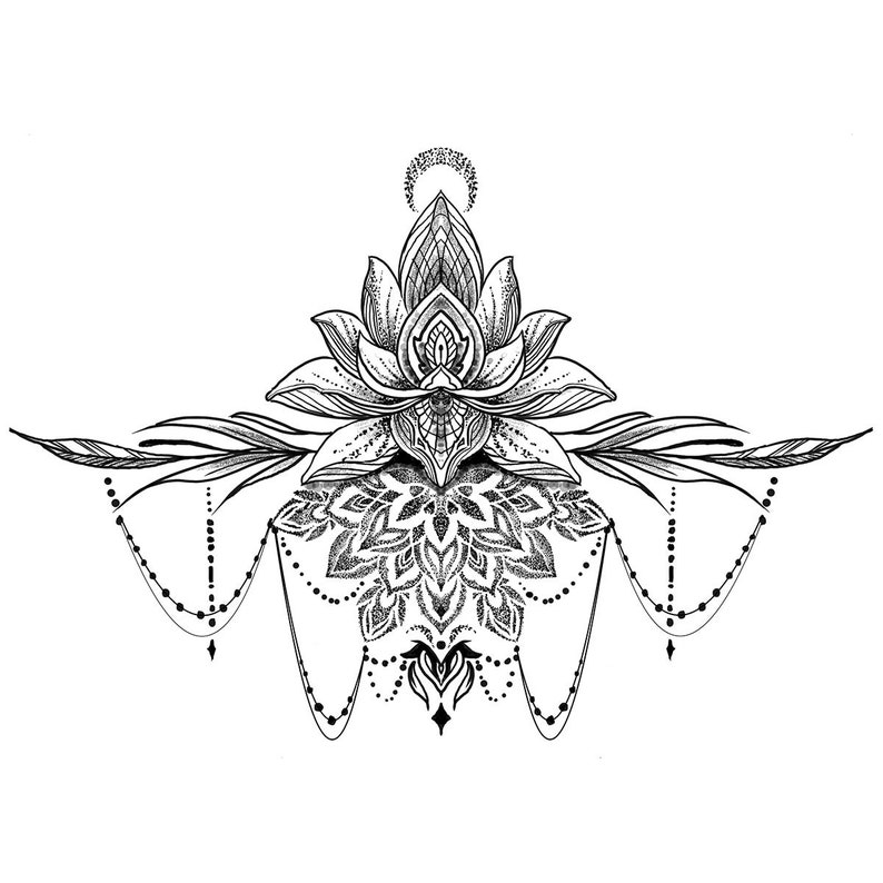 Ornamental Lotus Flower Underboob Temporary Tattoo / Lotus & - Etsy