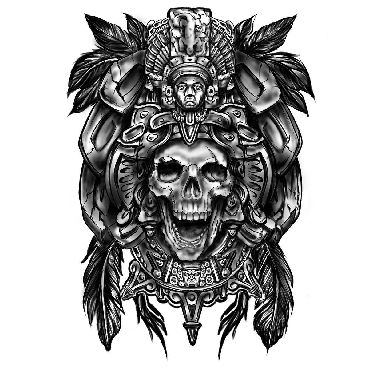 Aztec Skull Temporary Tattoo Aztec Warrior Tattoo Aztec Fake - Etsy ...